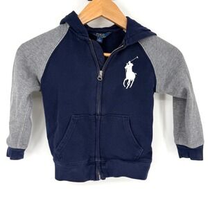 Polo Ralph Lauren Boys 5 Hoodie Navy Blue Gray Big Pony Full Zip Jacket Preppy